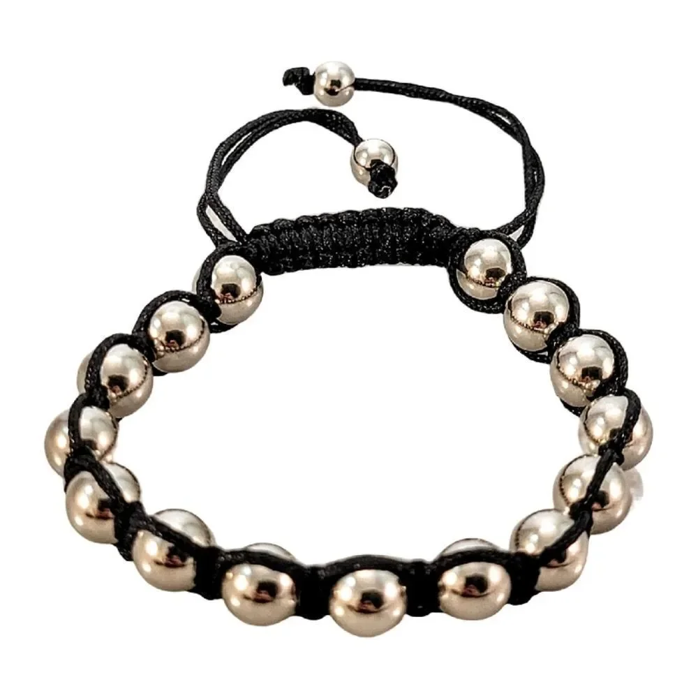 New Silver 8mm Stainless Steel Beaded Cord Adjustable Bracelet